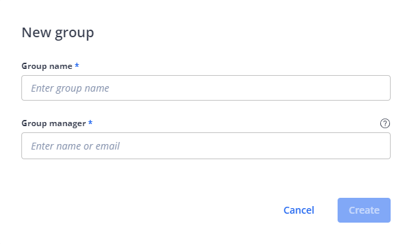 Form for entering name and group manager of new group