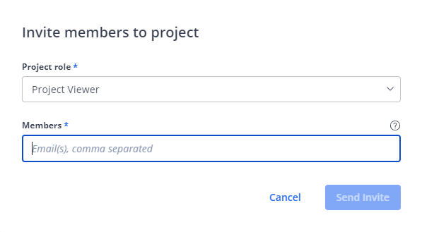 Form for inviting users and teams and assigning a project role
