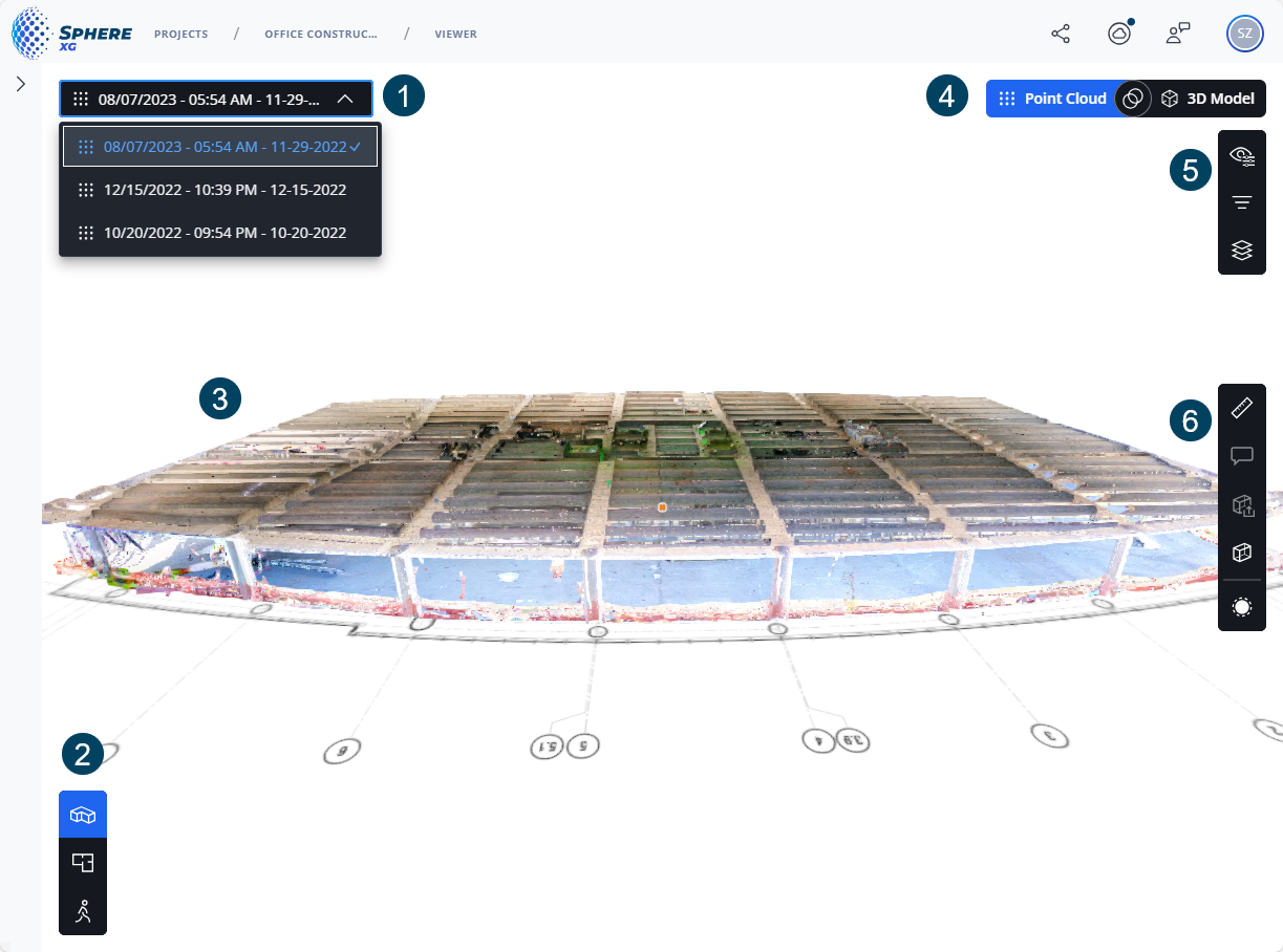 Capture Tab: The 3D View in the FARO Sphere XG Viewer showing a Point Cloud